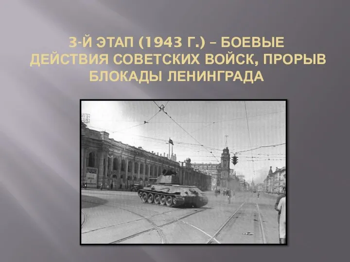 3-Й ЭТАП (1943 Г.) – БОЕВЫЕ ДЕЙСТВИЯ СОВЕТСКИХ ВОЙСК, ПРОРЫВ БЛОКАДЫ ЛЕНИНГРАДА