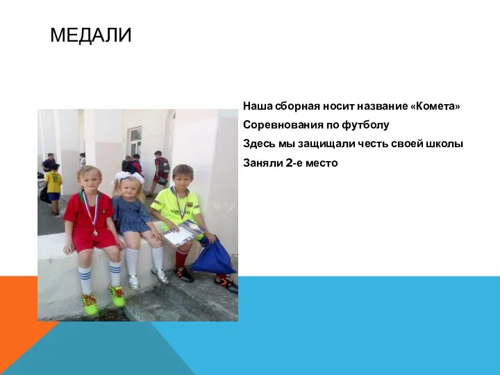 МЕДАЛИ Наша сборная носит название «Комета» Соревнования по футболу Здесь мы