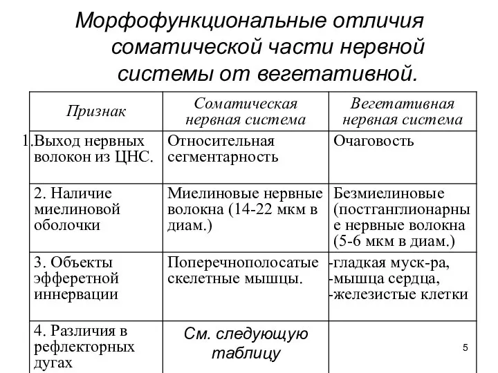 Морфофункциональные отличия соматической части нервной системы от вегетативной.