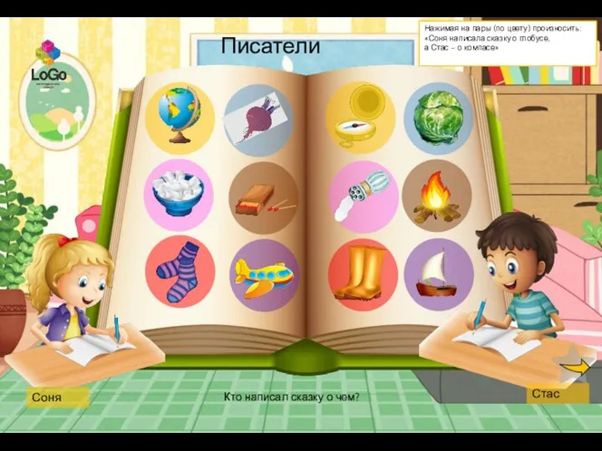 Писатели Кто написал сказку о чем? Соня Стас Нажимая на пары