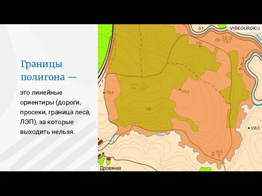 это линейные ориентиры (дороги, просеки, граница леса, ЛЭП), за которые выходить нельзя. Границы полигона —