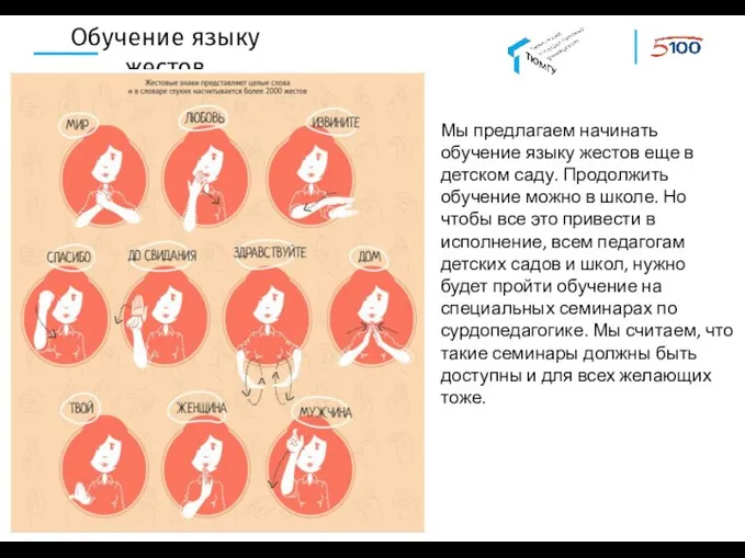 Обучение языку жестов Мы предлагаем начинать обучение языку жестов еще в