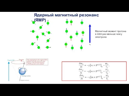 Ядерный магнитный резонанс (ЯМР) Магнитный момент протона в 1000 раз меньше чем у электрона