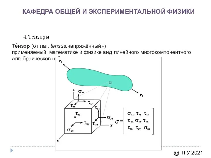 КАФЕДРА ОБЩЕЙ И ЭКСПЕРИМЕНТАЛЬНОЙ ФИЗИКИ @ ТГУ 2021 Те́нзор (от лат.