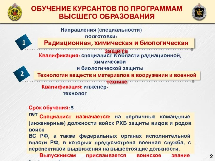 ОБУЧЕНИЕ КУРСАНТОВ ВЫСШЕГО ОБРАЗОВАНИЯ ОБУЧЕНИЕ КУРСАНТОВ ПО ПРОГРАММАМ ВЫСШЕГО ОБРАЗОВАНИЯ Направления