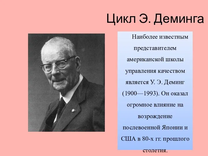 Цикл Э. Деминга Наиболее известным представителем американской школы управления качеством является