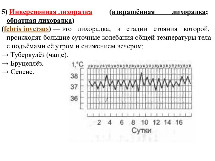 5) Инверсионная лихорадка (извращённая лихорадка; обратная лихорадка) (febris inversus) — это