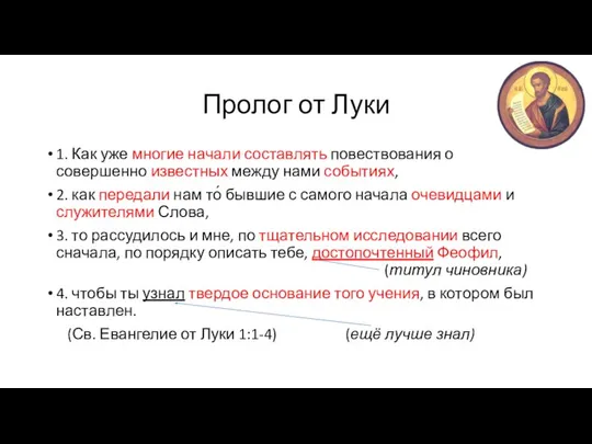 Пролог от Луки 1. Как уже многие начали составлять повествования о