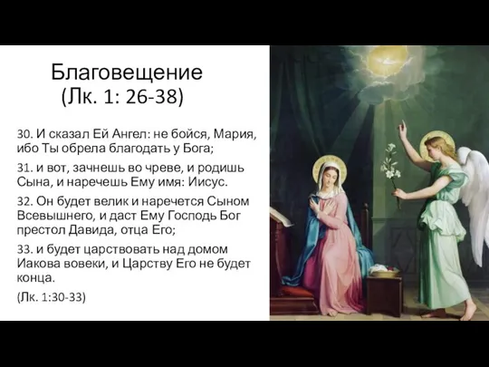 Благовещение (Лк. 1: 26-38) 30. И сказал Ей Ангел: не бойся,