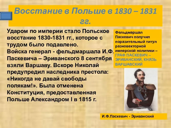 Восстание в Польше в 1830 – 1831 гг. Ударом по империи