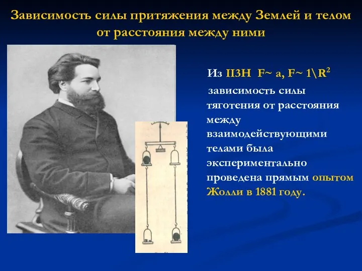 Зависимость силы притяжения между Землей и телом от расстояния между ними