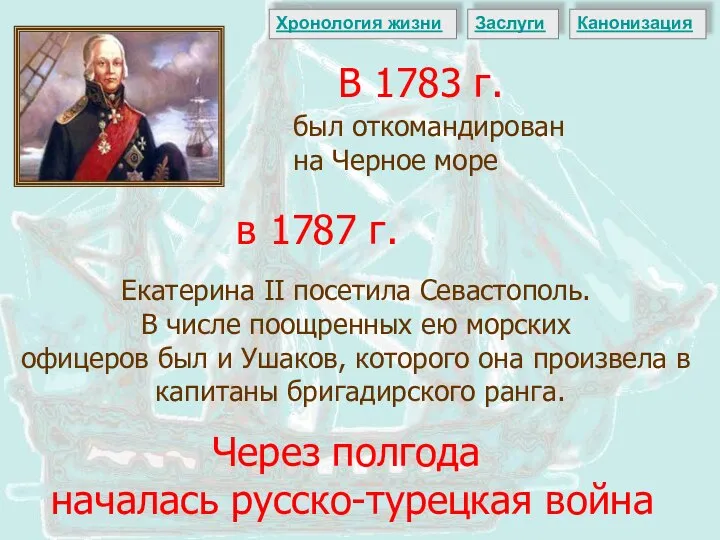 В 1783 г. был откомандирован на Черное море в 1787 г.