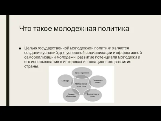 Что такое молодежная политика Целью государственной молодежной политики является создание условий