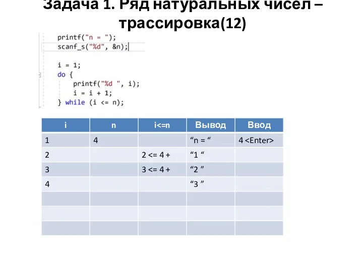 Задача 1. Ряд натуральных чисел – трассировка(12)