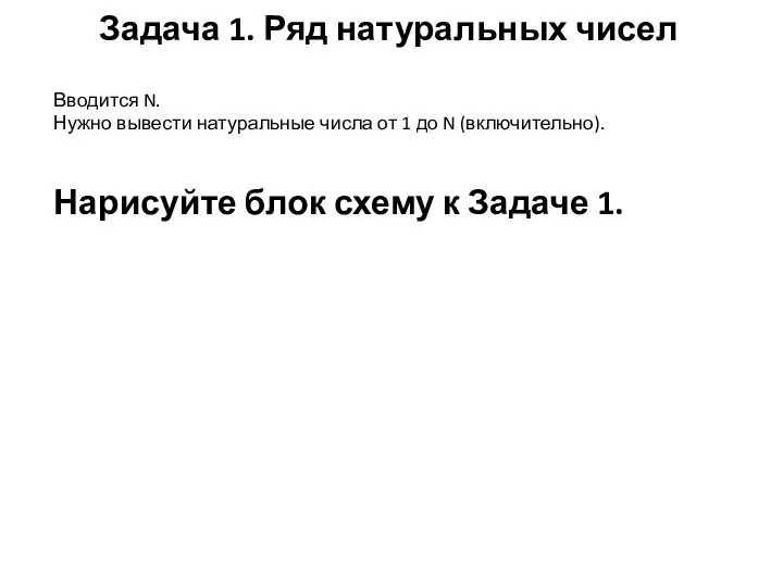 Задача 1. Ряд натуральных чисел Вводится N. Нужно вывести натуральные числа