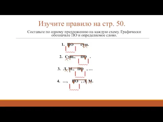 Изучите правило на стр. 50. Составьте по одному предложению на каждую