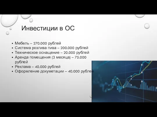 Инвестиции в ОС Мебель – 270.000 рублей Система розлива пива –