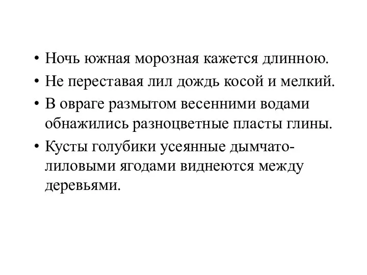 Ночь южная морозная кажется длинною. Не переставая лил дождь косой и