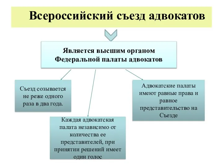 Всероссийский съезд адвокатов Является высшим органом Федеральной палаты адвокатов Съезд созывается