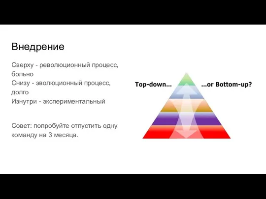 Внедрение Сверху - революционный процесс, больно Снизу - эволюционный процесс, долго