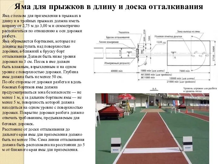 Яма для прыжков в длину и доска отталкивания Яма с песком