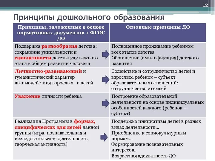 Принципы дошкольного образования