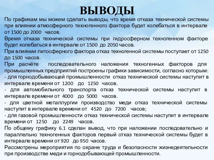 ВЫВОДЫ По графикам мы можем сделать выводы, что время отказа технической