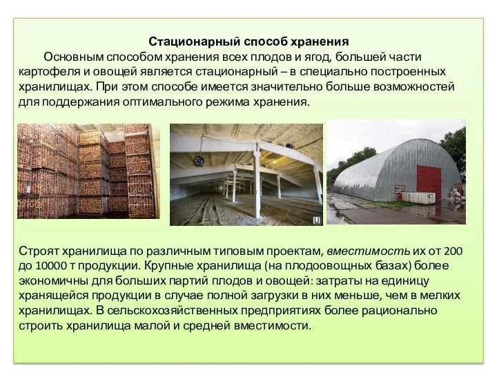 Стационарный способ хранения Основным способом хранения всех плодов и ягод, большей