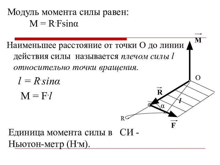 Наименьшее расстояние от точки О до линии действия силы называется плечом