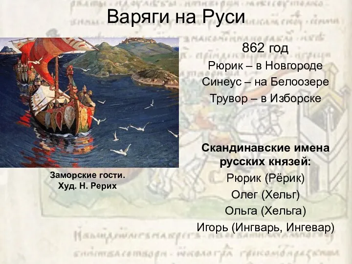Варяги на Руси 862 год Рюрик – в Новгороде Синеус –