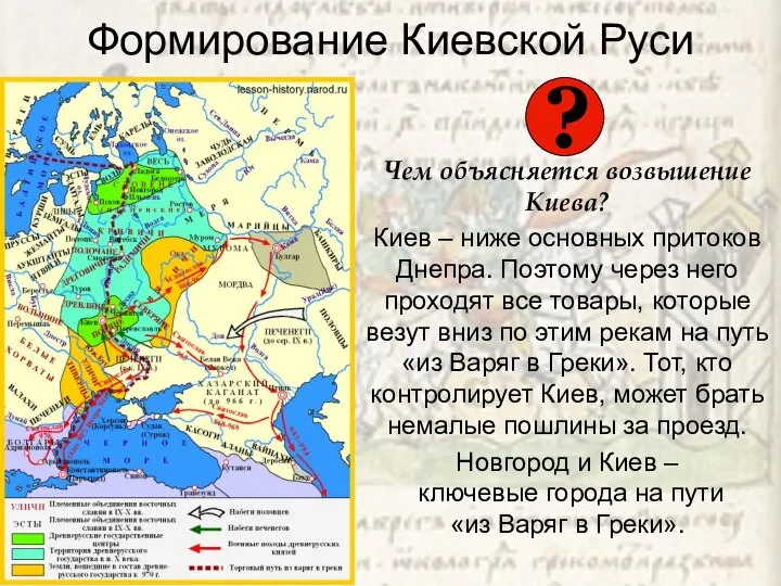 Формирование Киевской Руси Чем объясняется возвышение Киева? Киев – ниже основных
