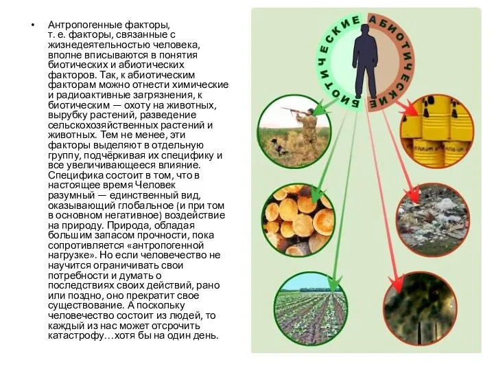 Антропогенные факторы, т. е. факторы, связанные с жизнедеятельностью человека, вполне вписываются