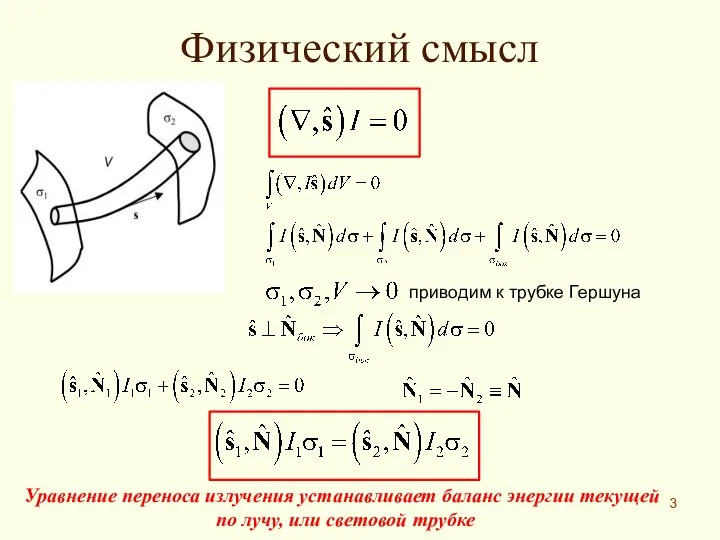 Физический смысл приводим к трубке Гершуна Уравнение переноса излучения устанавливает баланс