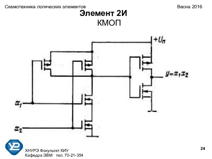 ХНУРЭ Факультет КИУ Кафедра ЭВМ тел. 70-21-354 Схемотехника логических элементов Весна 2016 Элемент 2И КМОП