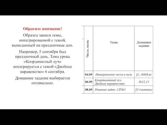 Обратите внимание! Образец записи темы, интегрированной с темой, выпадающей на праздничные