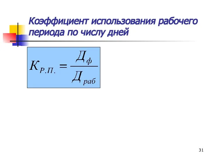 Коэффициент использования рабочего периода по числу дней