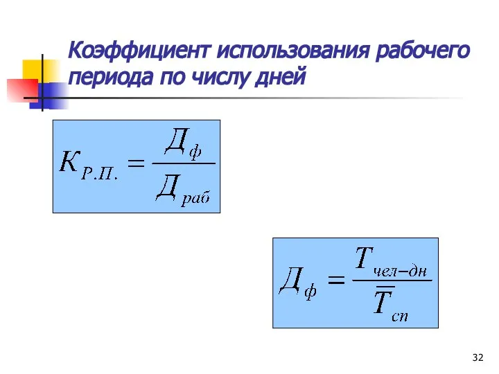 Коэффициент использования рабочего периода по числу дней