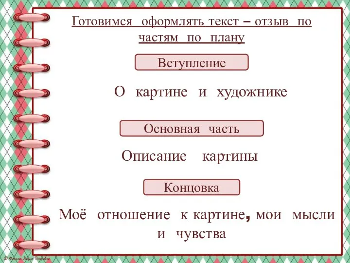 Готовимся оформлять текст – отзыв по частям по плану Вступление Основная