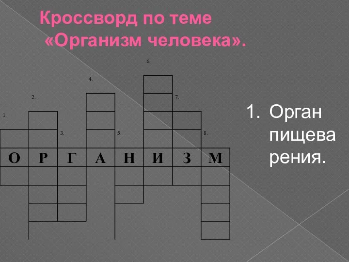 Кроссворд по теме «Организм человека». Орган пищеварения.