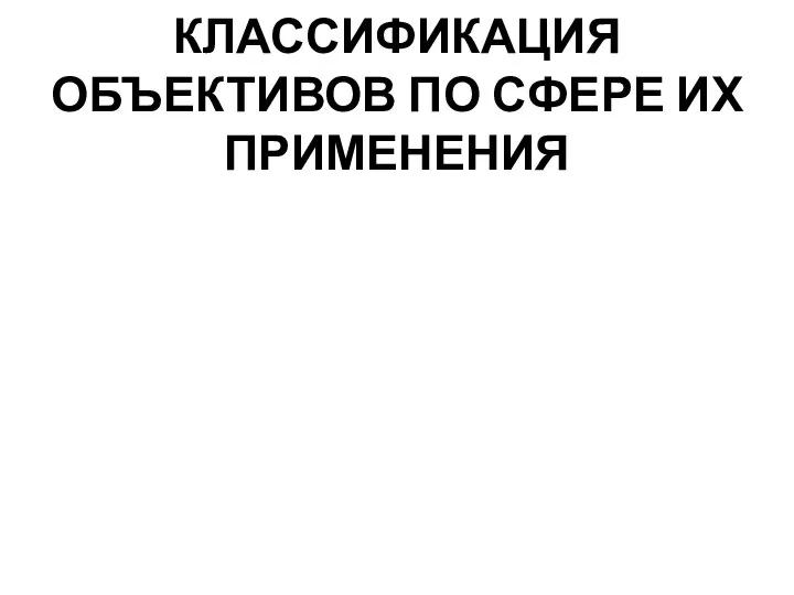 КЛАССИФИКАЦИЯ ОБЪЕКТИВОВ ПО СФЕРЕ ИХ ПРИМЕНЕНИЯ