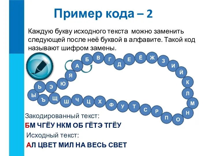 Каждую букву исходного текста можно заменить следующей после неё буквой в