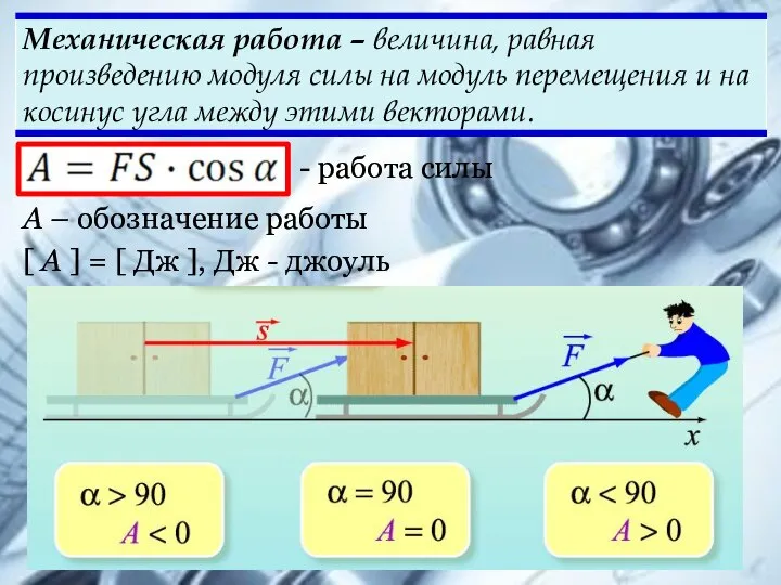 - работа силы А – обозначение работы [ А ] =