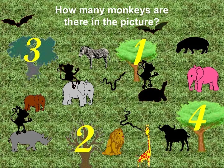 How many monkeys are there in the picture? Correct! There are 3 monkeys.