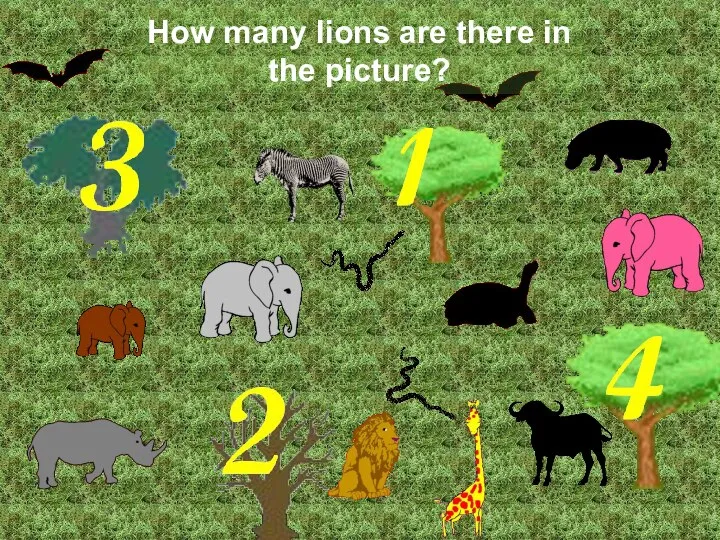 How many lions are there in the picture? Correct! There is 1 lion.