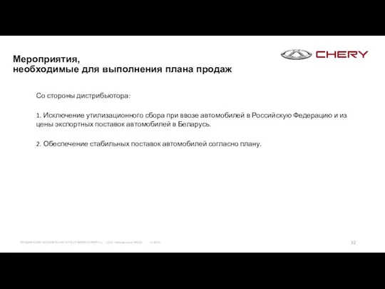 Мероприятия, необходимые для выполнения плана продаж Со стороны дистрибьютора: 1. Исключение