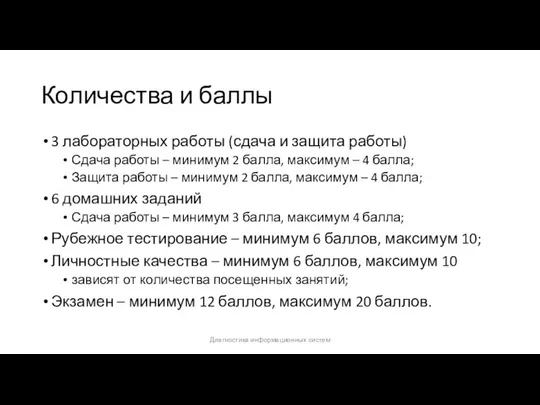 Количества и баллы 3 лабораторных работы (сдача и защита работы) Сдача