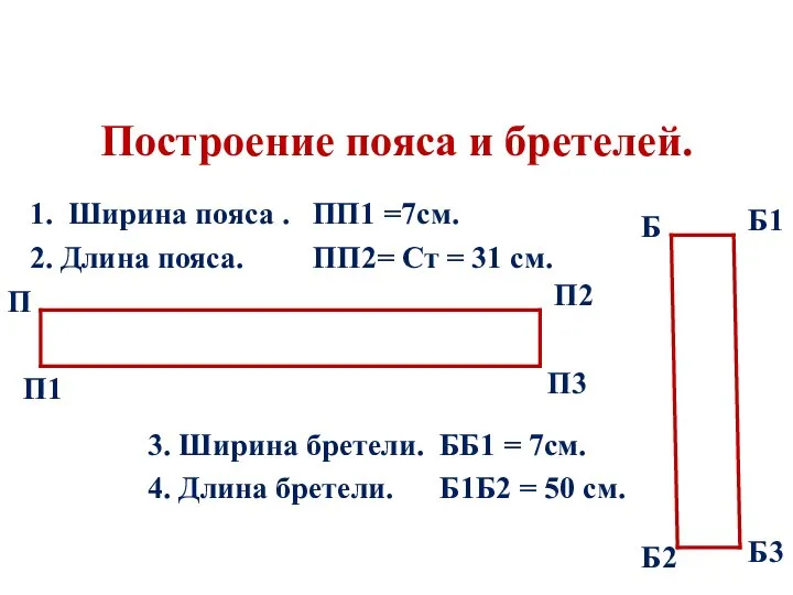 Построение пояса и бретелей. 1. Ширина пояса . ПП1 =7см. 2.