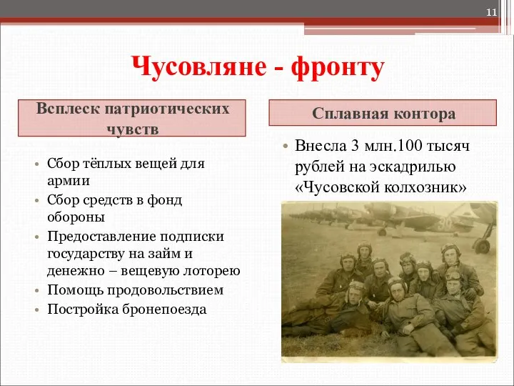 Чусовляне - фронту Всплеск патриотических чувств Сплавная контора Сбор тёплых вещей