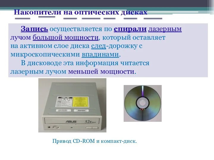 Запись осуществляется по спирали лазерным лучом большой мощности, который оставляет на