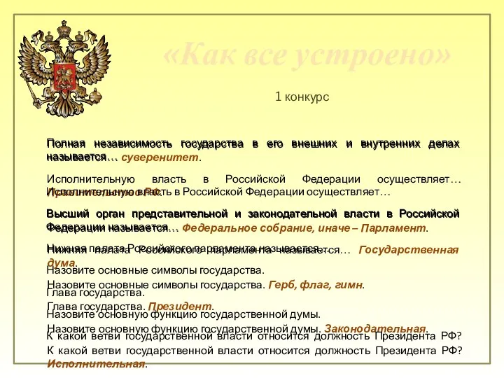 «Как все устроено» 1 конкурс Полная независимость государства в его внешних